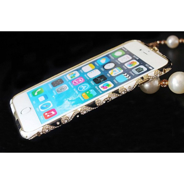 Wholesale Apple iPhone 5S 5 Luxury Diamond Metal Bumper (Black White)
